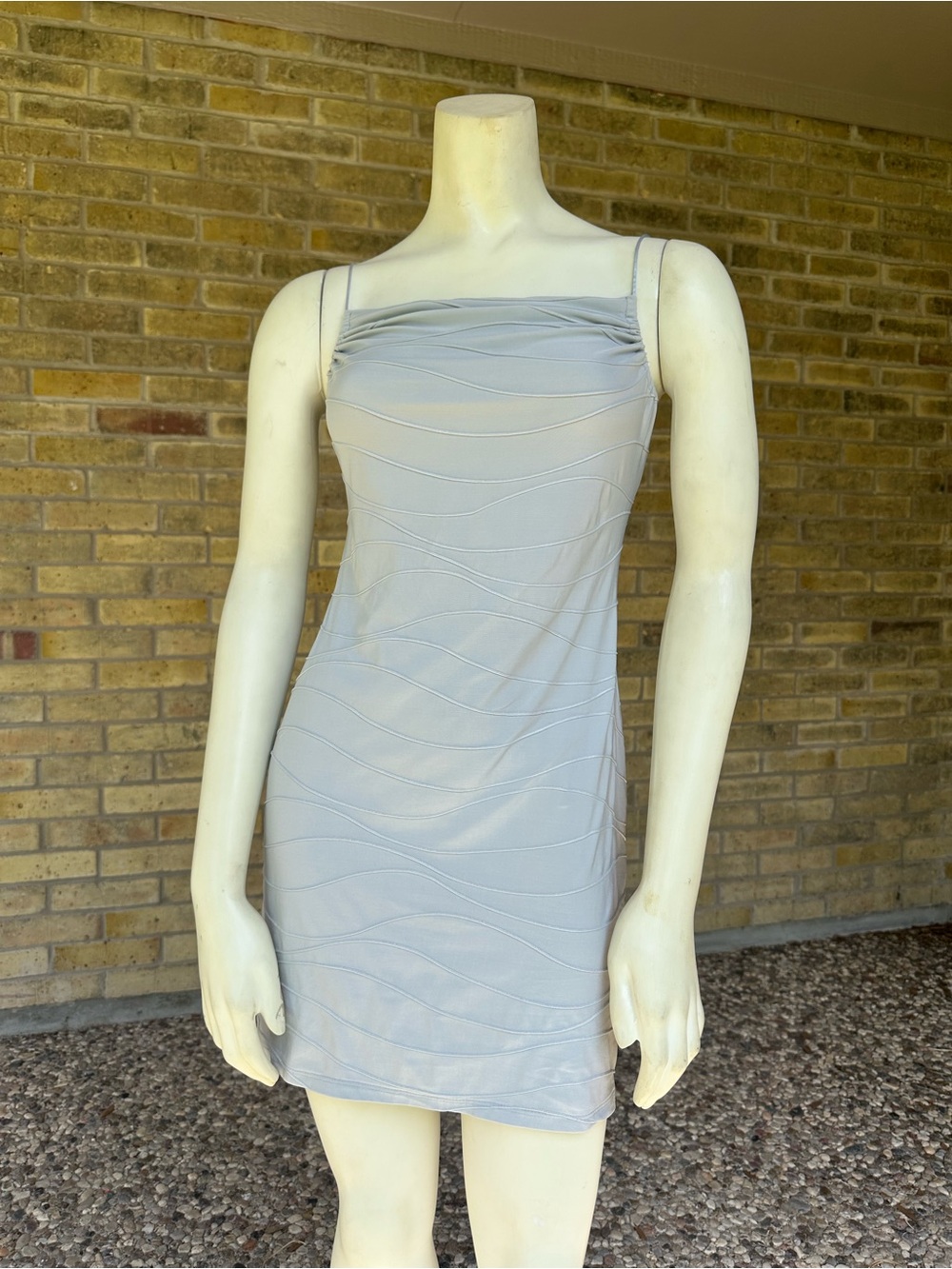 VTG Dude U.S.A. Y2K Silver Wavy Textured Bodycon Micro Mini Dress S